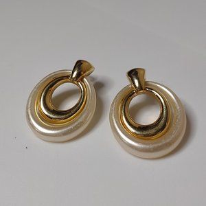 Gold Tone And Cream Colored Napier Earrings
